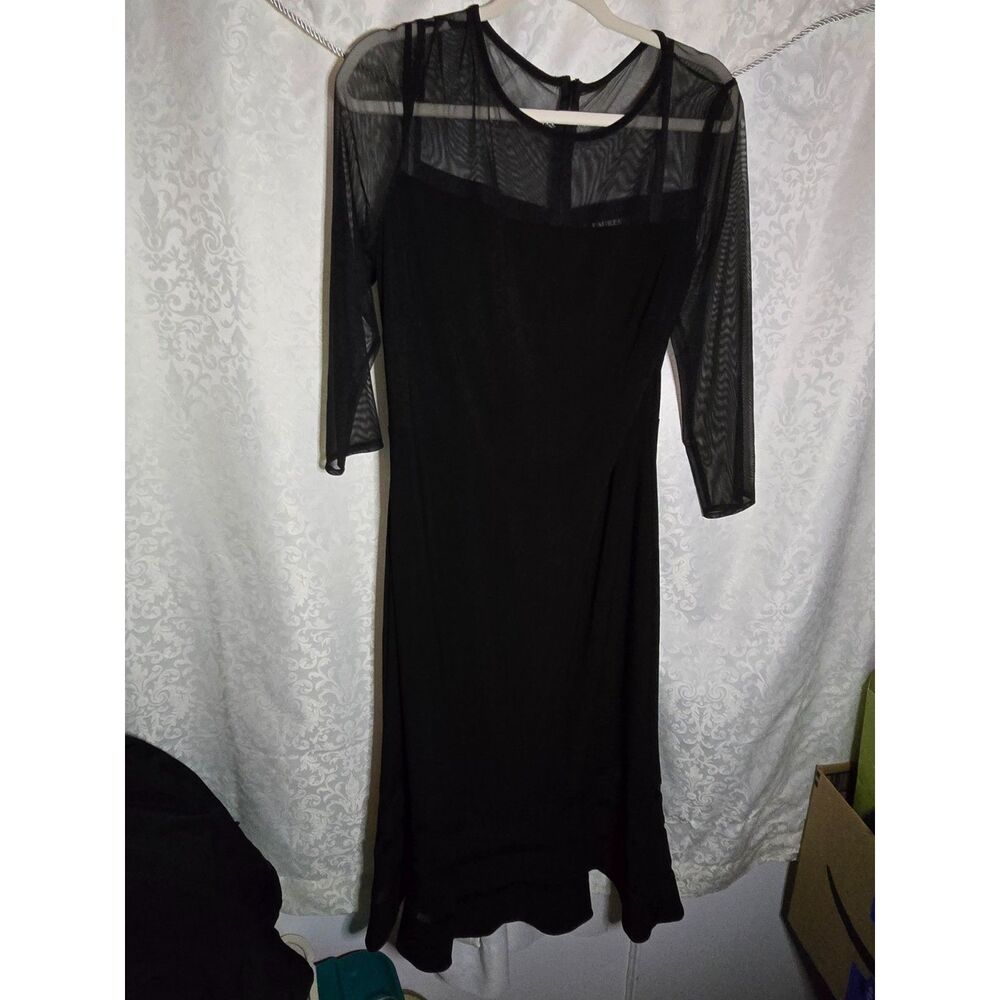 Lauren Ralph Lauren Black Sheer Mesh Sleeve Elevated Basic Cocktail Dress | 14